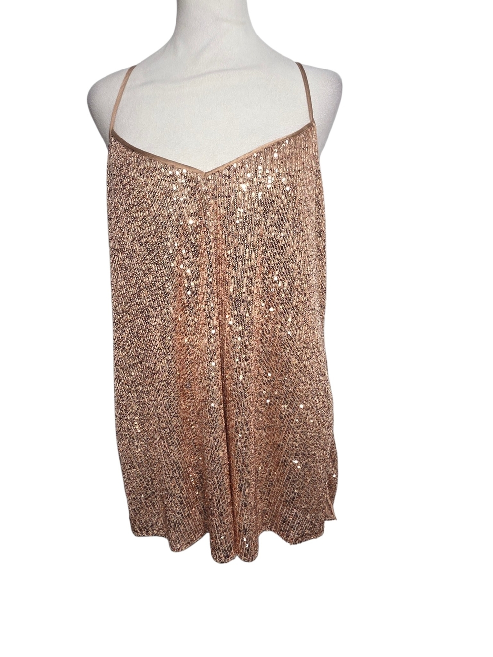 Johnny Was Jade Adnaro Rose Gold Sequin Swing Dress L Silk Lined Sparkly Party